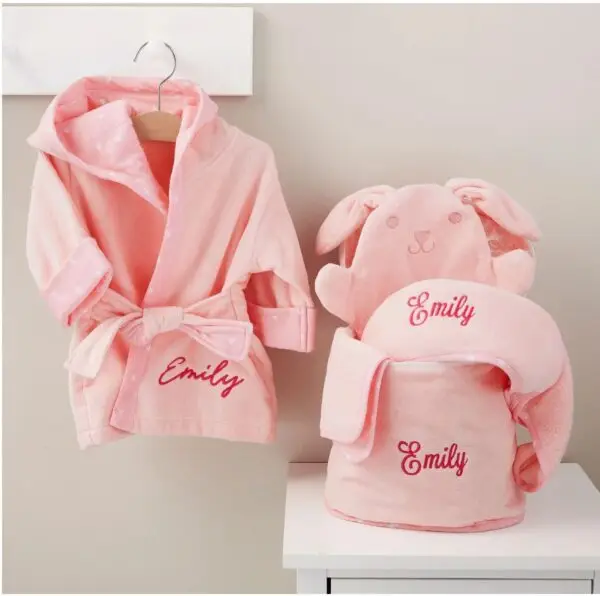 IPT Embroidered Extra Soft Baby Robe-Pink - Image 4