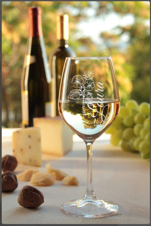 Name & Birth-Month Sign Engraved On Stemless Wine Glass - Image 2