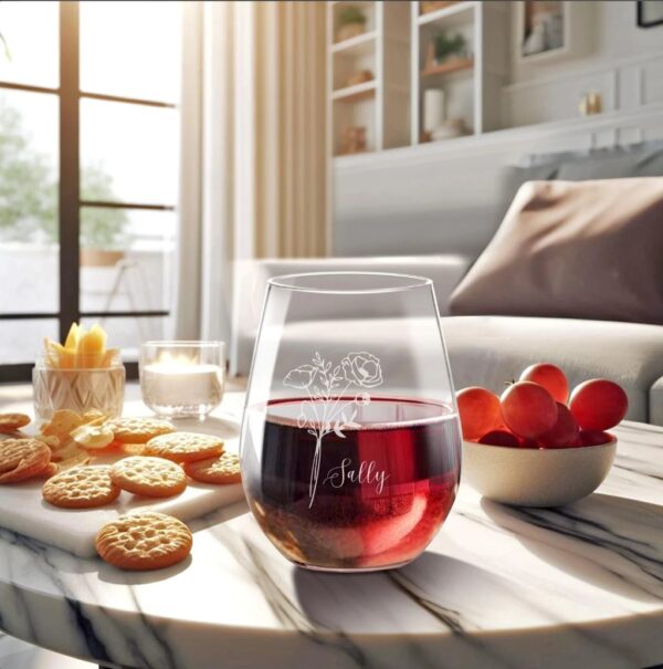 YOU'RE SPECIAL Engraved Birth Month Flower Stemless Wine Glass - Image 7