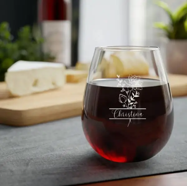 YOU'RE SPECIAL Engraved Birth Month Flower Stemless Wine Glass - Image 8