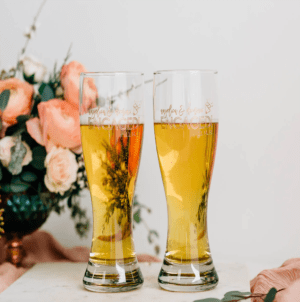 YOU'RE SPECIAL Engraved Just Engaged Hourglass Beer Glass - Pair