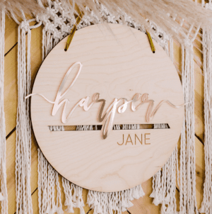 Round Acrylic-Wooden Nursery Room Name-Sign – 20″