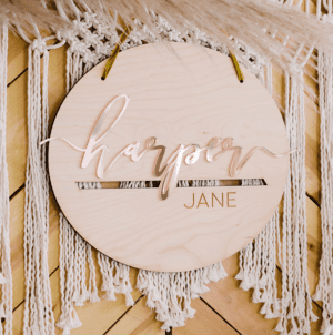 Round Acrylic-Wooden Nursery Room Name-Sign – 24″