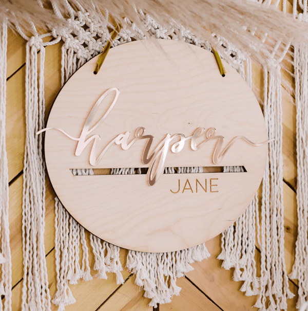 Round Acrylic-Wooden Nursery Room Name-Sign – 24″