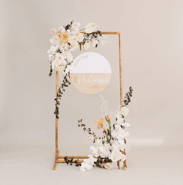 Meet the Newlyweds Wood-Acrylic Circle Name Sign - 16"