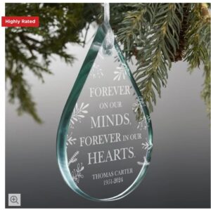 Premium Teardrop Engraved Memorial Ornament Glass