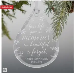 Standard Teardrop Engraved Memorial Ornament Glass