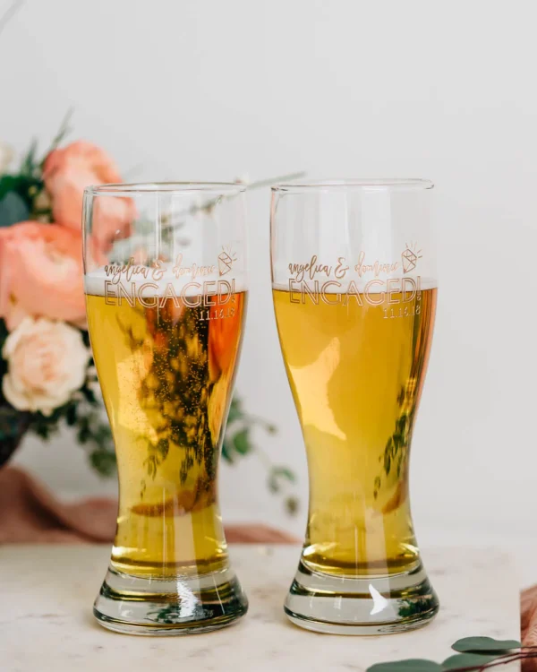 YOU'RE SPECIAL Engraved Just Engaged Hourglass Beer Glass - Pair