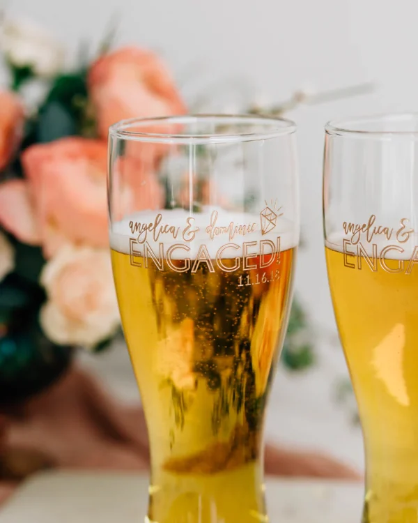 YOU'RE SPECIAL Engraved Just Engaged Hourglass Beer Glass - Pair - Image 3