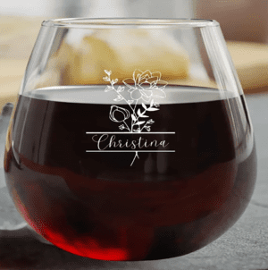 IPT Name Birth-Month Flower Stemless Wine Glass- 10oz