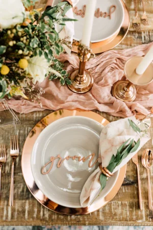 Elegant Bride & Groom Place Cards - Wood